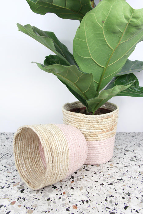 Cache-pot - osier / rose pastel