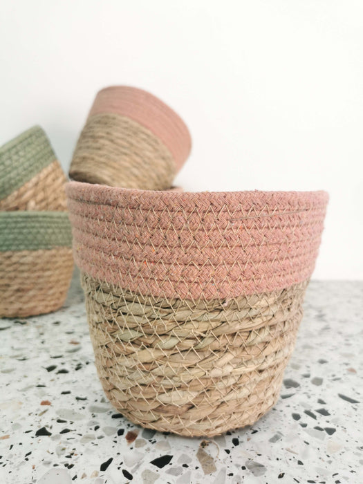 Cache-pot osier - rose pastel